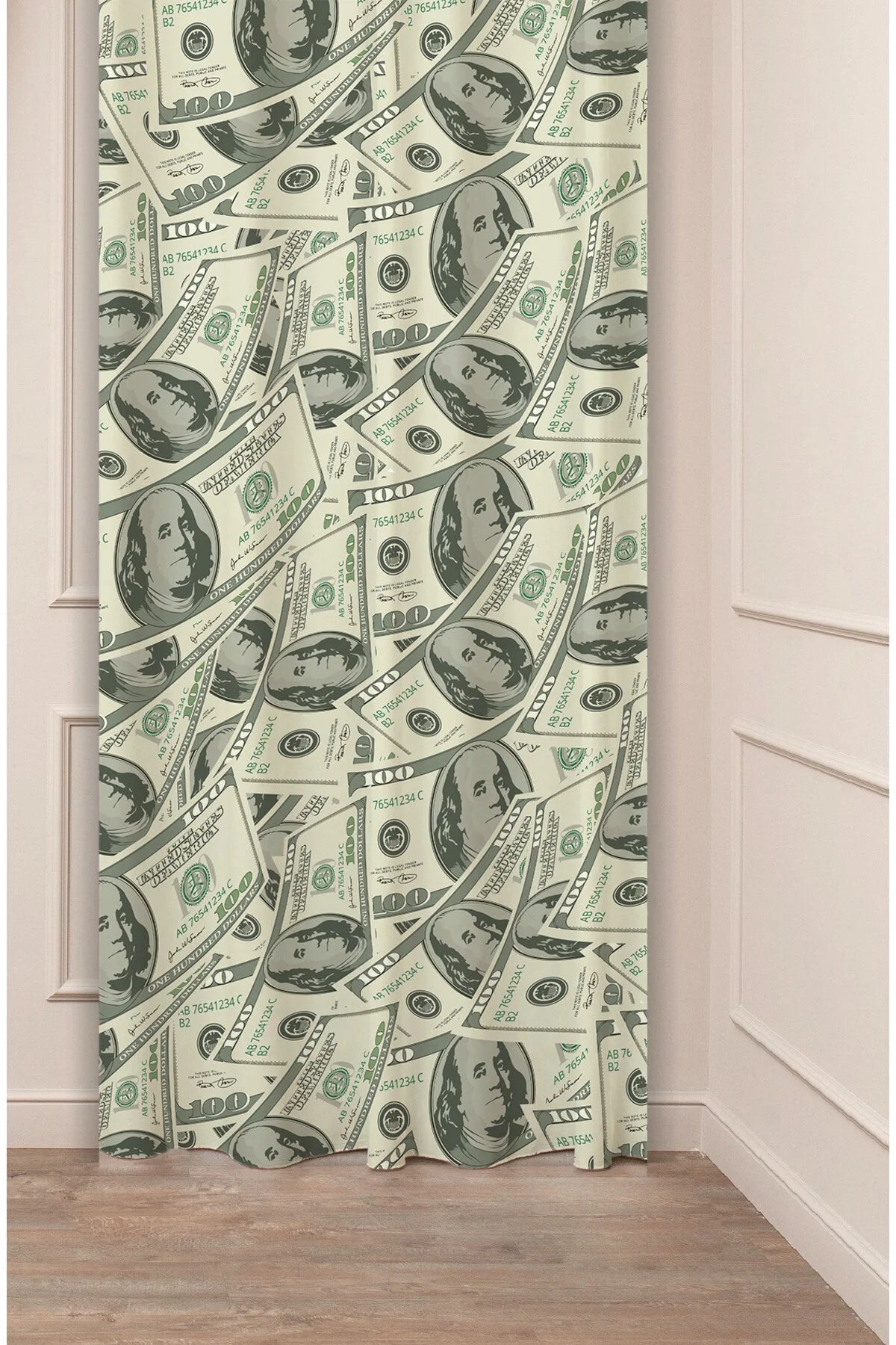 Wealth & Abundance Dollar Pattern Curtain - Hundred Dollar Bill Cash Print Digital Printed Single Panel Drape for Modern Office & Creative Room Decor