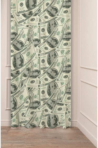 Wealth & Abundance Dollar Pattern Curtain - Hundred Dollar Bill Cash Print Digital Printed Single Panel Drape for Modern Office & Creative Room Decor