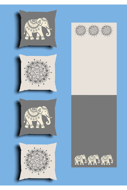 Bohemian Geometric Line Pattern Custom Design – Set of 4 Double-Sided Cushion Covers & 1 Table Runner