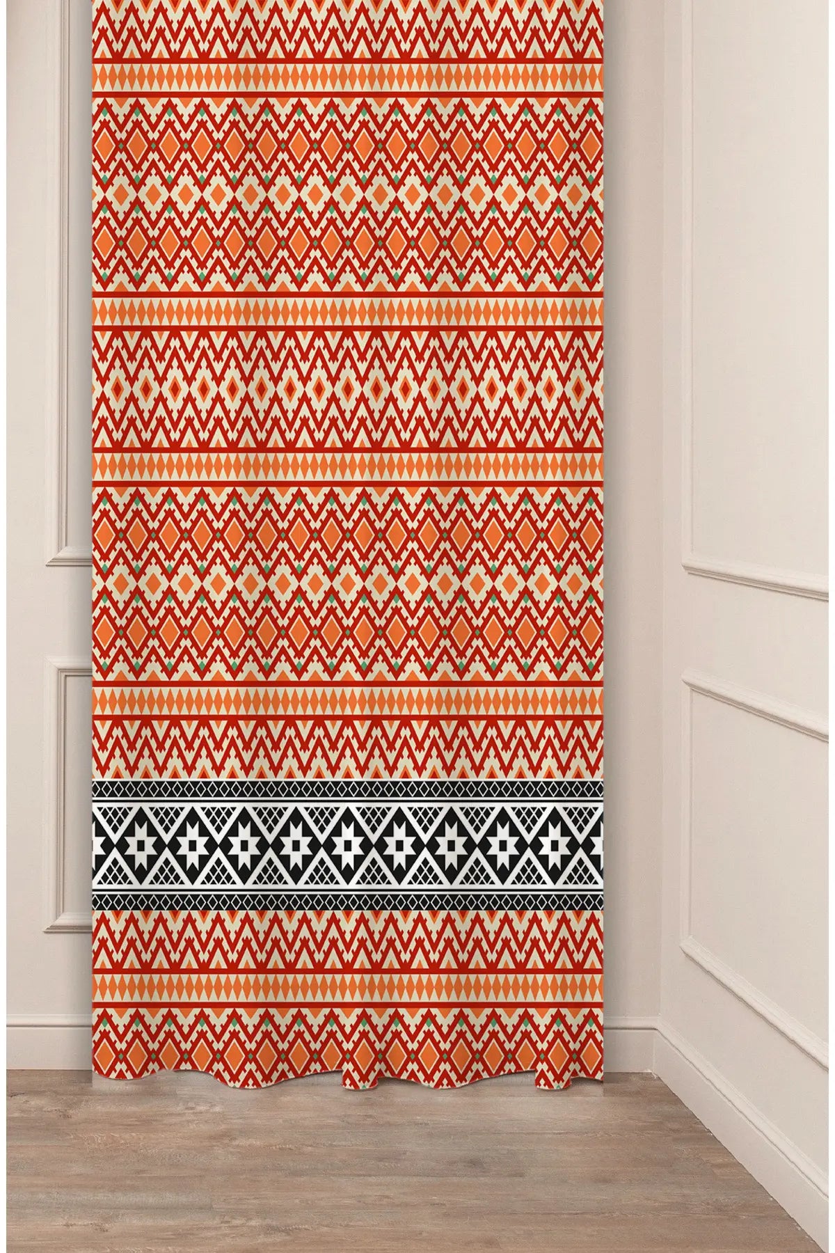 Authentic Anatolian Ethnic Pattern Curtain - Traditional Ottoman Style Digital Printed Single Panel Drape for Bohemian & Rustic Home Decor