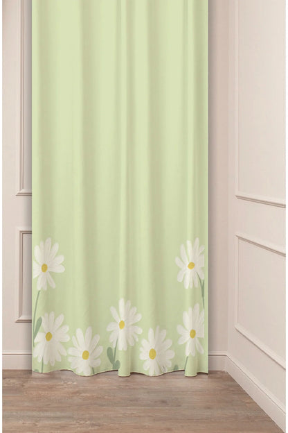 Soft Pastel Daisy Pattern Curtain - Retro Flower Meadow Digital Printed Single Panel Drape for Sage Green & Aesthetic Home Decor
