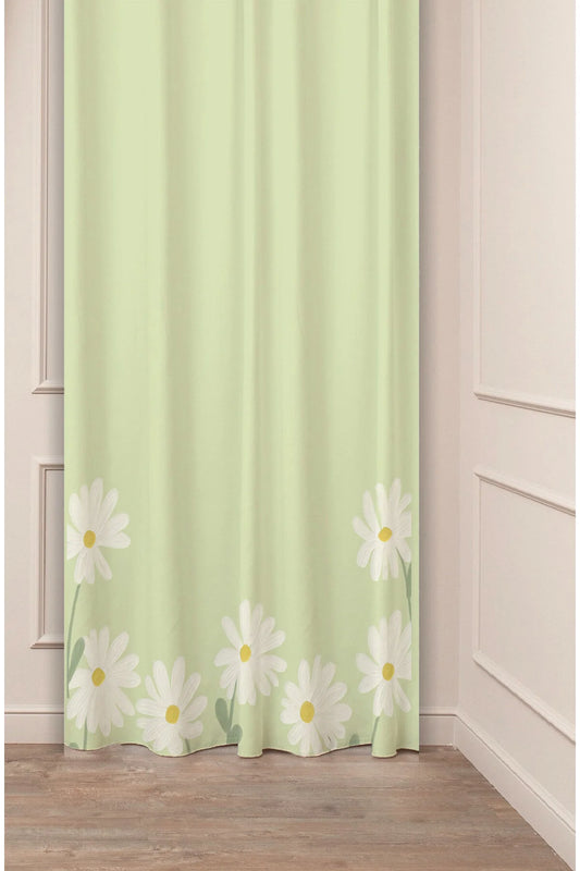 Soft Pastel Daisy Pattern Curtain - Retro Flower Meadow Digital Printed Single Panel Drape for Sage Green & Aesthetic Home Decor