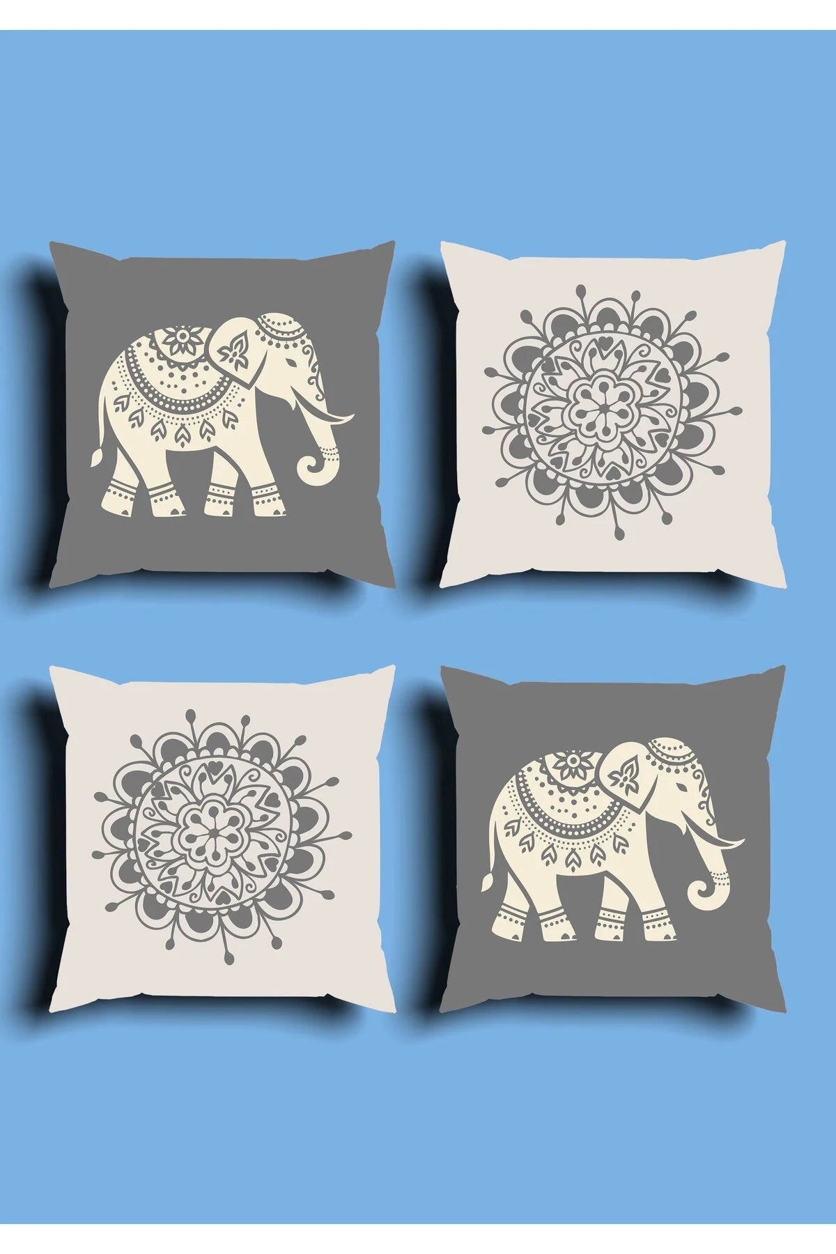 Bohemian Geometric Line Pattern Custom Design – Set of 4 Double-Sided Cushion Covers & 1 Table Runner